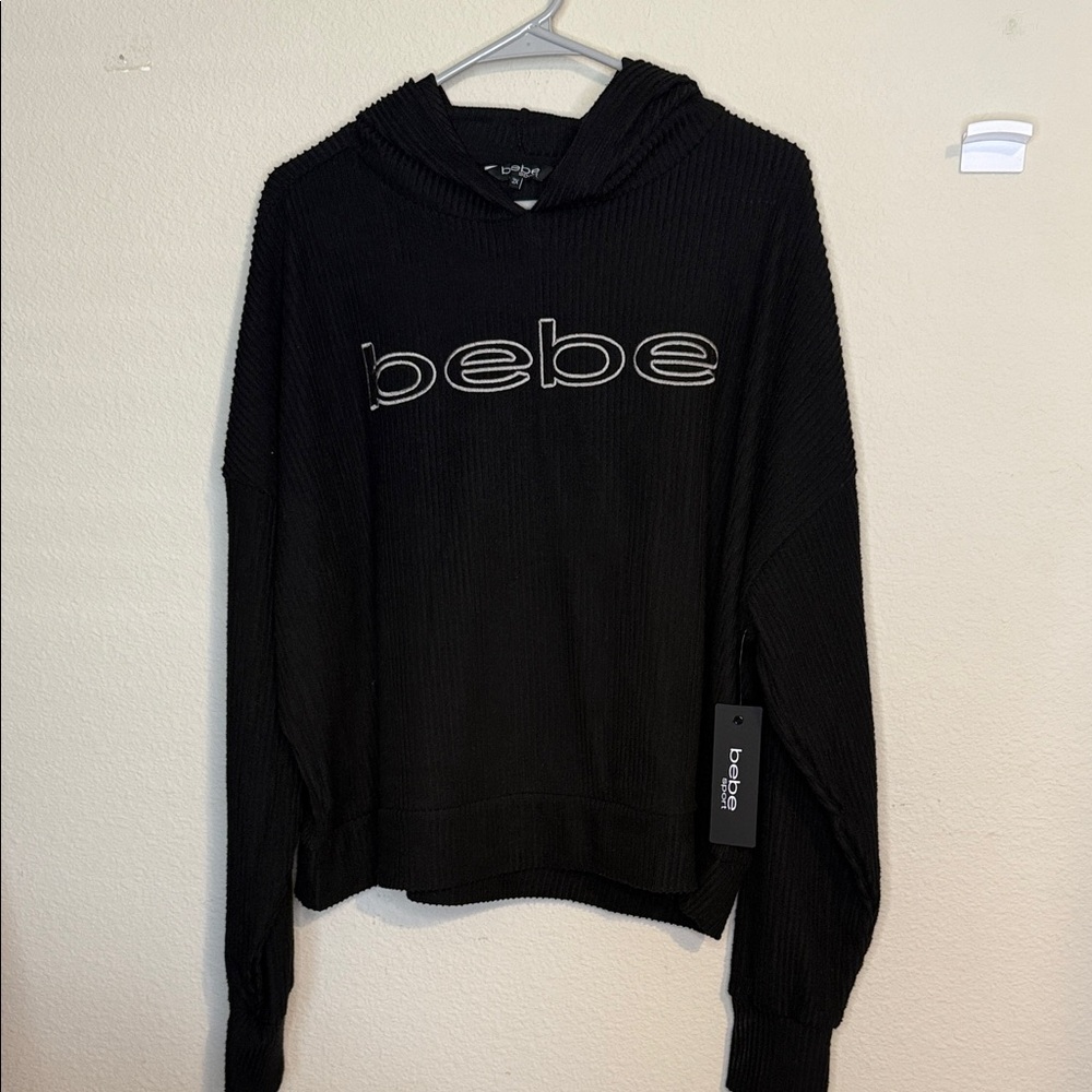 Bebe Black Ribbed lightweight Hoodie, NWT